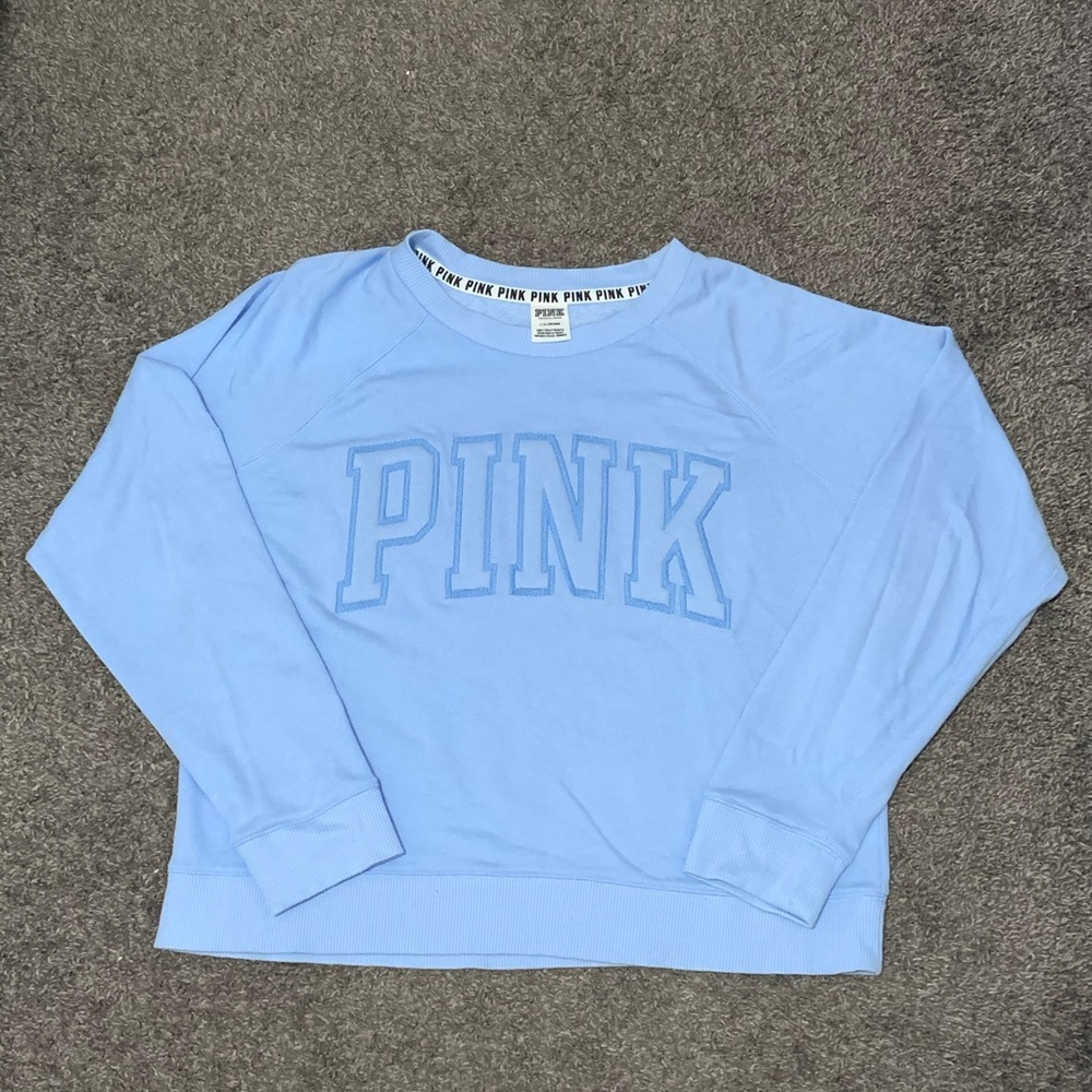 VICTORIA SECRET PINK PULLOVER CREWNECK LIGHT BLUE